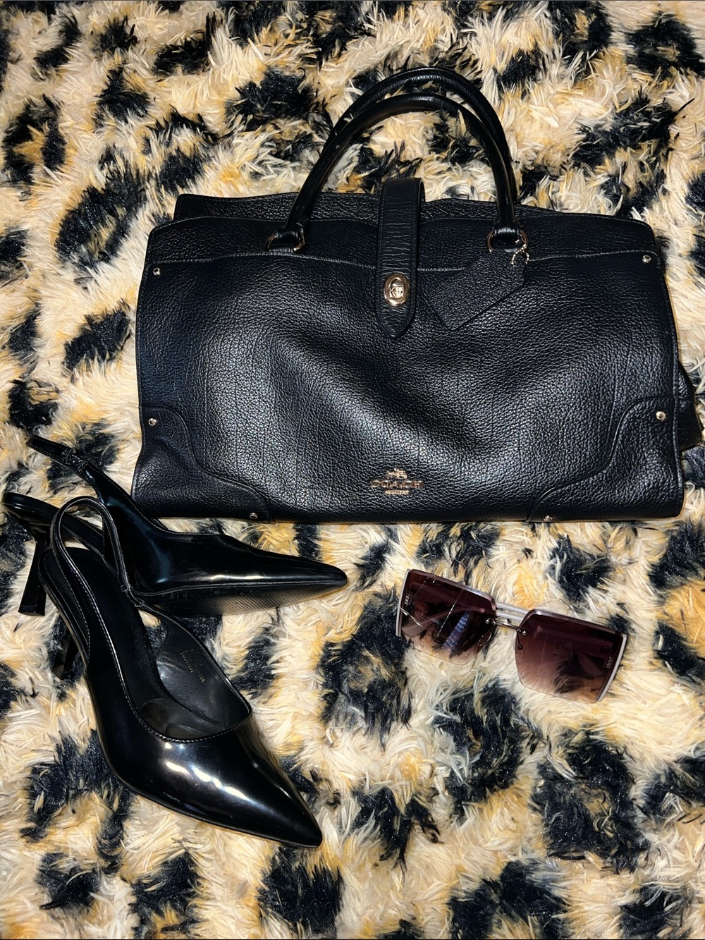 Coach Black Pebbled Leather Shoulder Bag with Gold Hardware